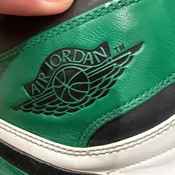 Air Jordan Black, Green and White High-Top Sneakers with Green Laces - Picture 10 of 15